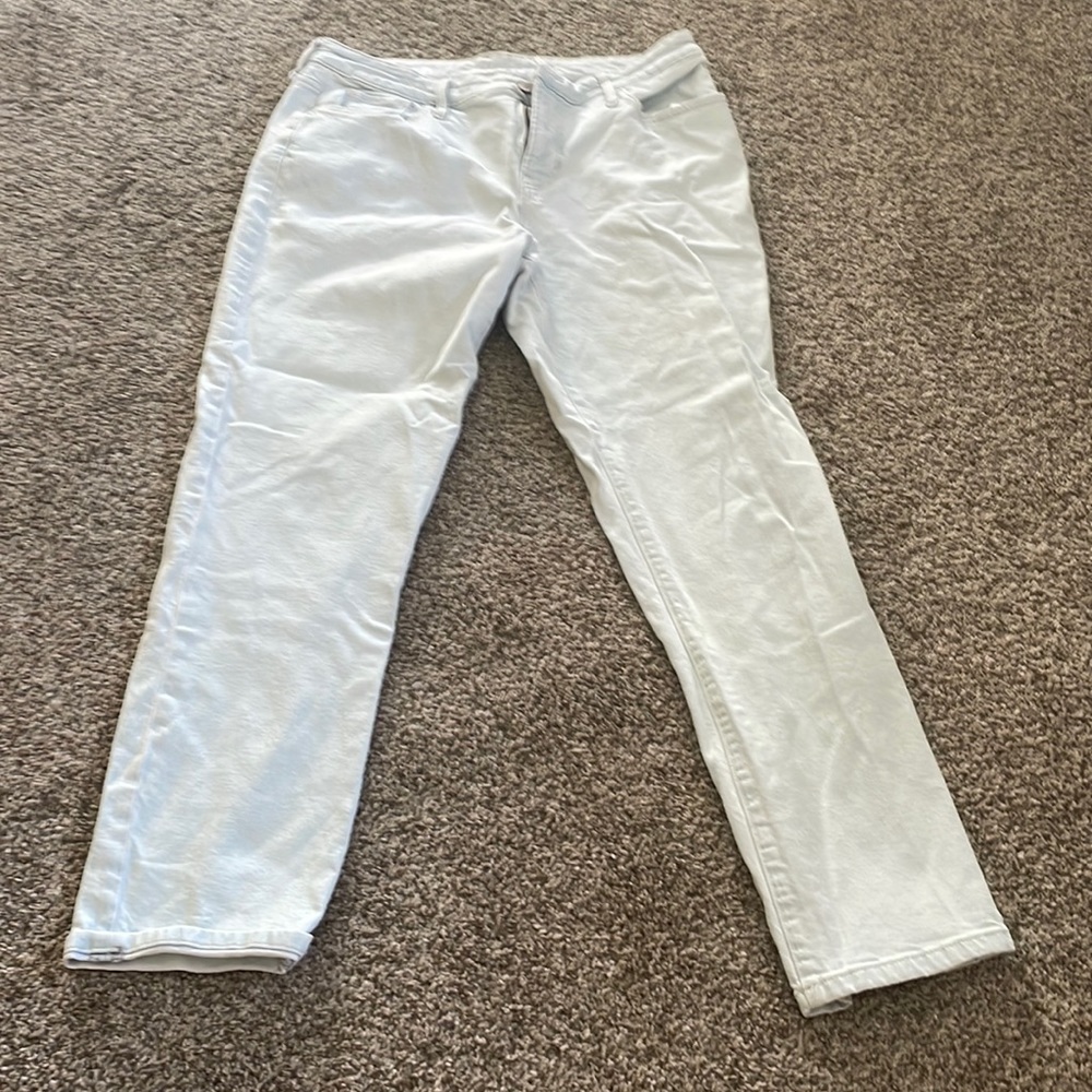 Light wash jeans, clean, lightly worn
